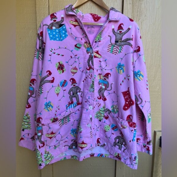 Nick and Nora Sock Monkey Pink Christmas Holiday Pajamas size XXL - Picture 2 of 9